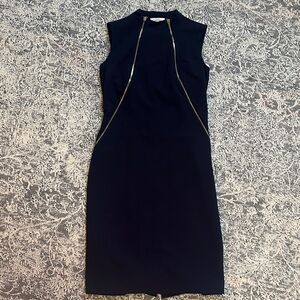 Like New - Calvin Klein Navy Dress with Gold Accents
